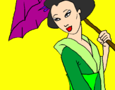 Coloring page Geisha with umbrella painted byGeisha 2