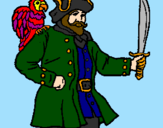 Coloring page Pirate with parrot painted byIan