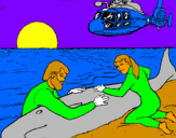 Coloring page Whale rescue painted bycyclops