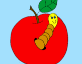 Coloring page Apple with worm painted bylevi