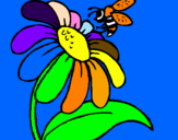 Coloring page Daisy with bee painted bybarbarara