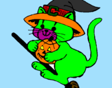 Coloring page Kitten on flying broomstick painted bysara Garritano