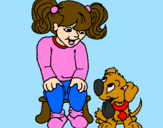 Coloring page Little girl with her puppy painted byalex