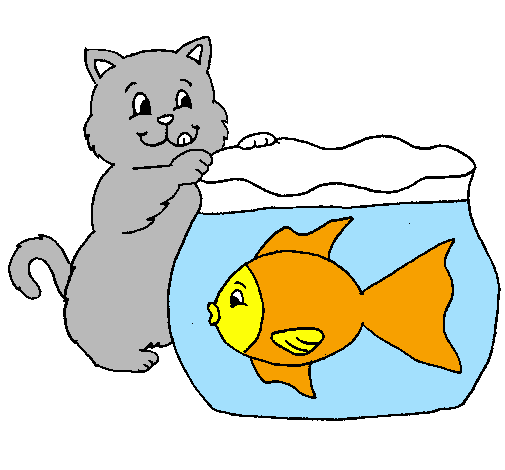 Coloring page Cat and fish painted byvalentina
