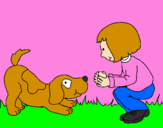 Coloring page Little girl and dog playing painted byRoss