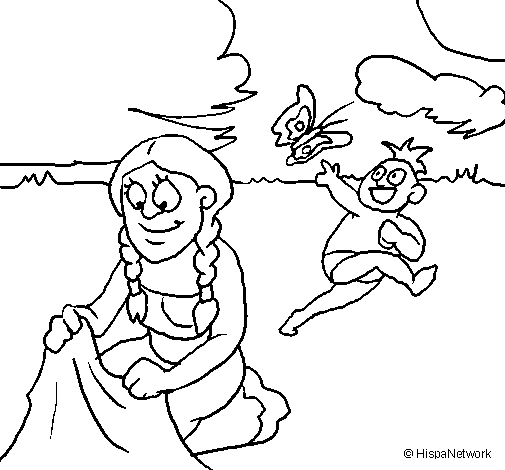 Coloring page Mayan mother and son painted byyuan