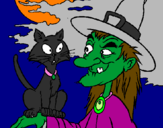 Coloring page Witch and cat painted by7ue