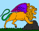 Coloring page Winged lion painted byari