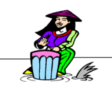 Coloring page Woman playing the bongo painted byALEJANDRA