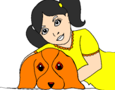 Coloring page Little girl hugging her dog painted bycamila