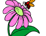Coloring page Daisy with bee painted byraji