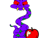 Coloring page Snake and apple painted bycilla