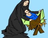 Coloring page Birth of baby Jesus painted byalex