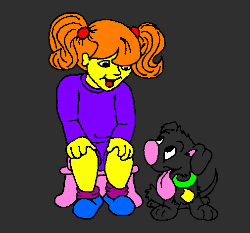 Coloring page Little girl with her puppy painted byIts Steven the bearr[: 