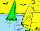 Coloring page Sails at high sea painted byting ting