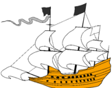 Coloring page 17th century sailing boat painted by v epgtg