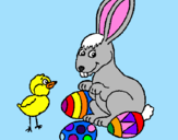 Coloring page Chick, bunny and little eggs painted byRose