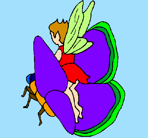 Coloring page Fairy and butterfly painted byCristina