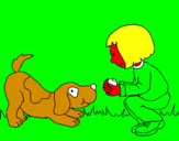 Coloring page Little girl and dog playing painted bycynthia