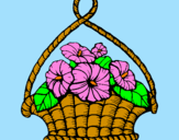 Coloring page Basket of flowers painted byines