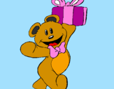 Coloring page Teddy bear with present painted byMyer
