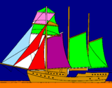 Coloring page Sailing boat with three masts painted byunAIunai
