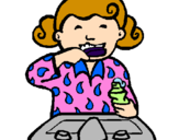 Coloring page Little girl brushing her teeth painted byhehe