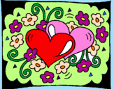 Coloring page Hearts and flowers painted bylove you!! mommy