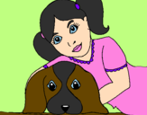 Coloring page Little girl hugging her dog painted byCandie