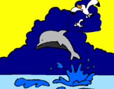 Coloring page Dolphin and seagull painted byPRESIOSA