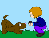 Coloring page Little girl and dog playing painted bylogan and i