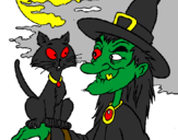 Coloring page Witch and cat painted byChas