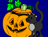 Coloring page Pumpkin and cat painted byDennisse
