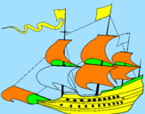 Coloring page 17th century sailing boat painted byhenry