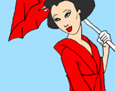 Coloring page Geisha with umbrella painted bykasey