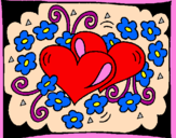 Coloring page Hearts and flowers painted byeeeeeenzo