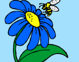 Coloring page Daisy with bee painted byskye
