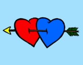 Coloring page Two hearts and an arrow painted bynathan