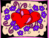 Coloring page Hearts and flowers painted byHolly