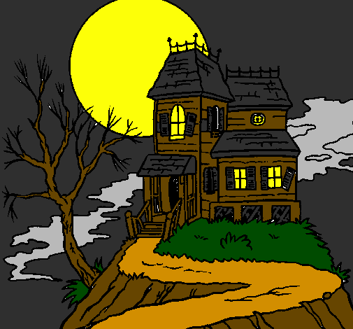 Coloring page Haunted house painted byolivia