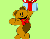 Coloring page Teddy bear with present painted byveronica