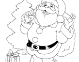 Coloring page Santa Claus and a Christmas tree painted byMichael