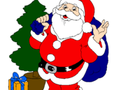 Coloring page Santa Claus and a Christmas tree painted byRose