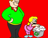 Coloring page Father and daughter recycling painted byEvie