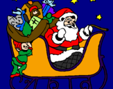 Coloring page Father Christmas in his sleigh painted bylaura
