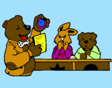 Coloring page Bear teacher and his students painted byel bruto