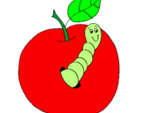 Coloring page Apple with worm painted byAFRII
