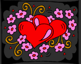 Coloring page Hearts and flowers painted bykirithika