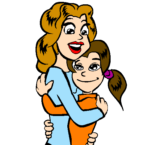 Coloring page Mother and daughter embraced painted byantonette