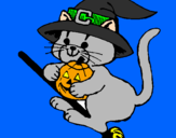Coloring page Kitten on flying broomstick painted byabbby